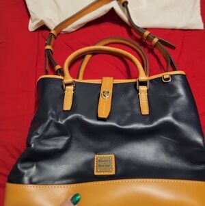 DOONEY & BOURKE MIDNIGHT BLUE AND TAN LEATHER PERRY SATCHEL